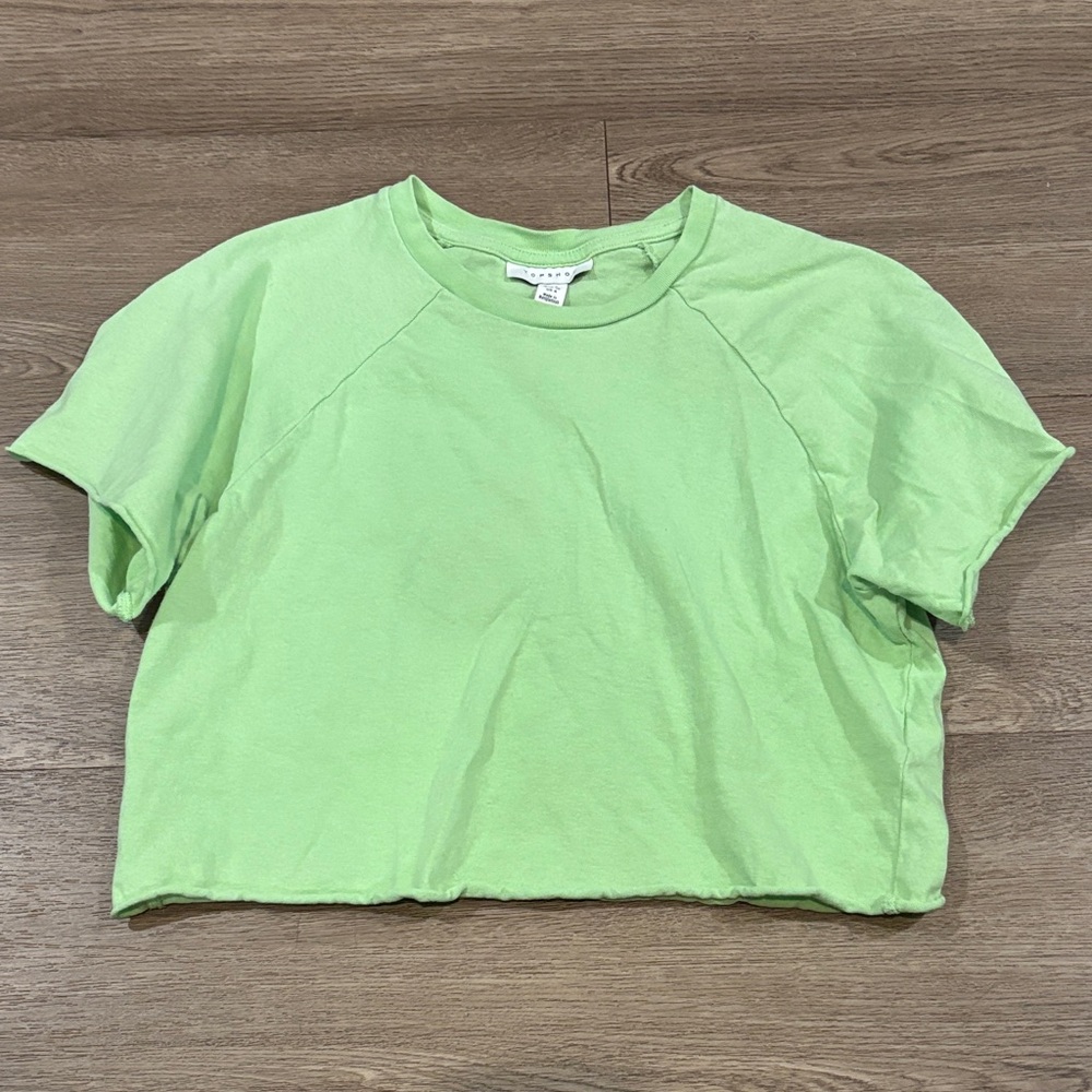 FREE Topshop Lime Green Basic Cotton Tee Cut Off Crop Top Shirt